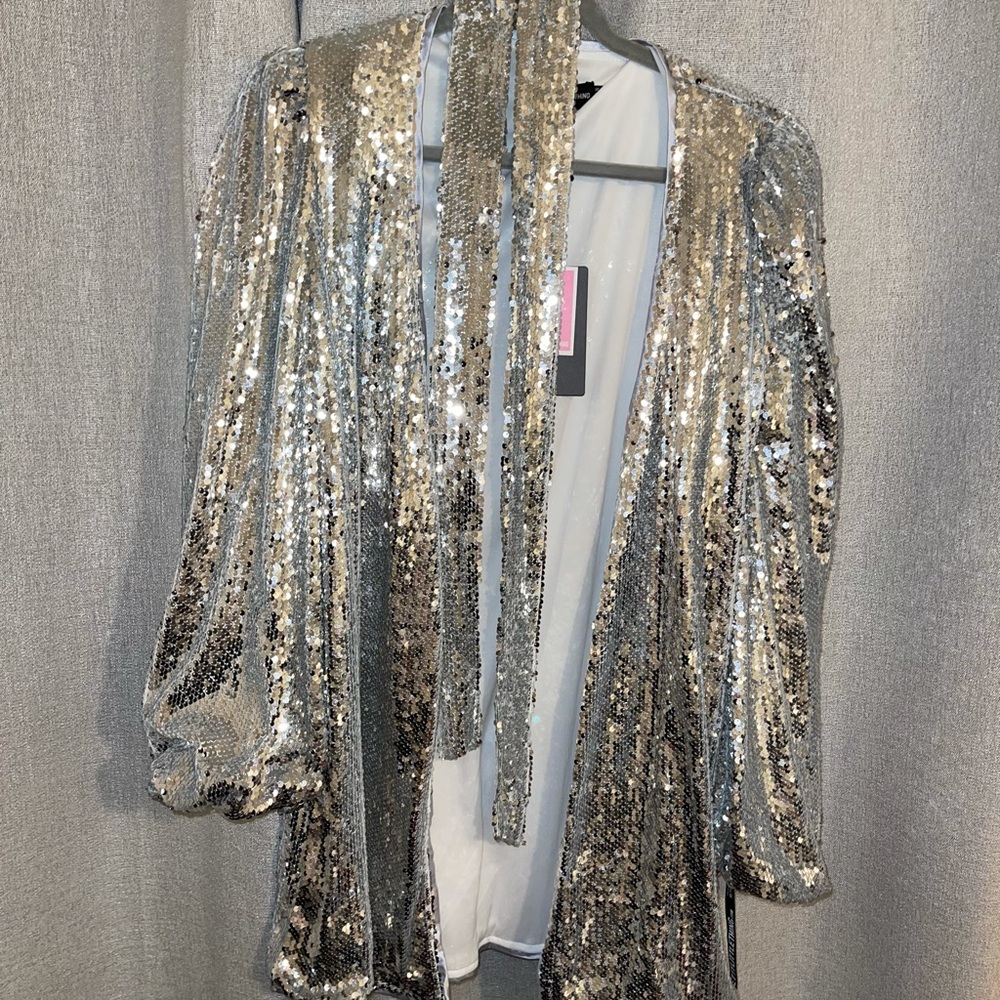 Sequin Long Sleeve Dress w/ Belt - Picture 7 of 14